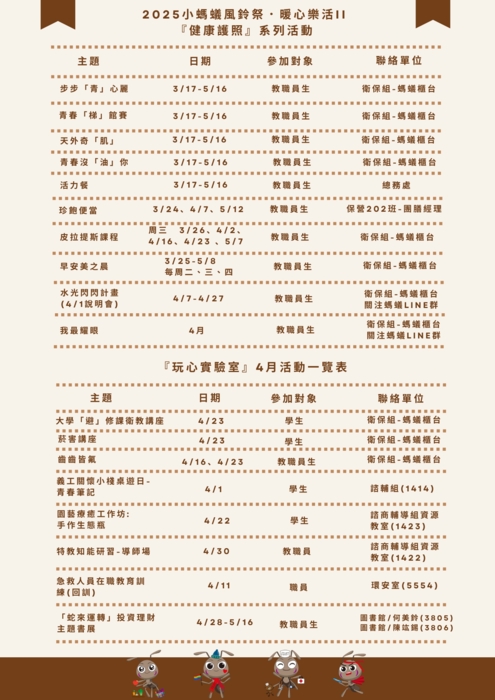2025小螞蟻暖心樂活II健康護照【 風鈴祭】4月活動一覽表宣傳海報圖片